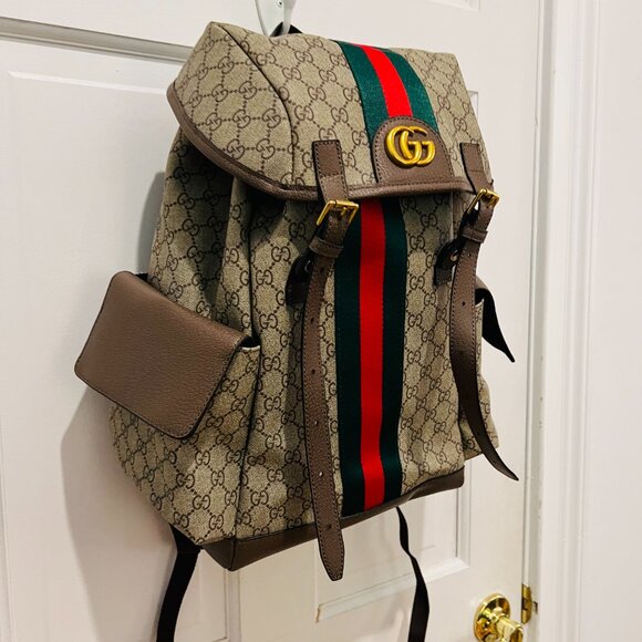 Gucci GG Supreme Monogram Medium Ophidia Double Buckle Backpack Brown - Picture 12 of 16